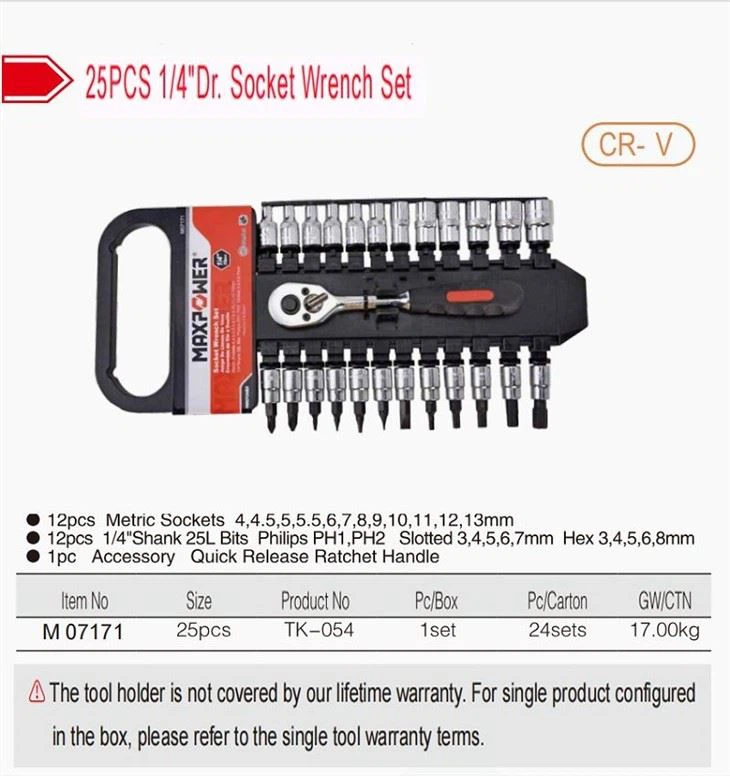 25PCS 1/4"Dr. Socket Wrench Set - Image 2